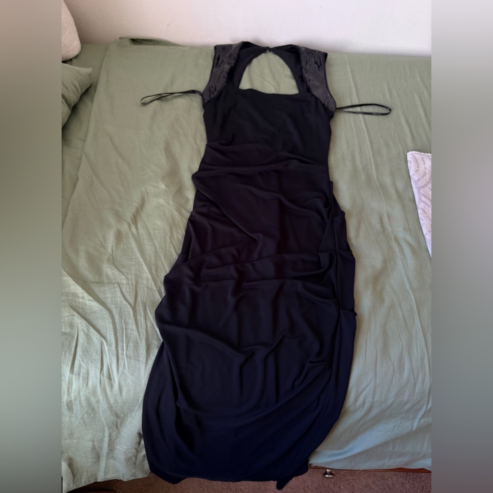 Calvin Klein Black Ruched Bodycon Evening Gown Sequin Detail Size 4